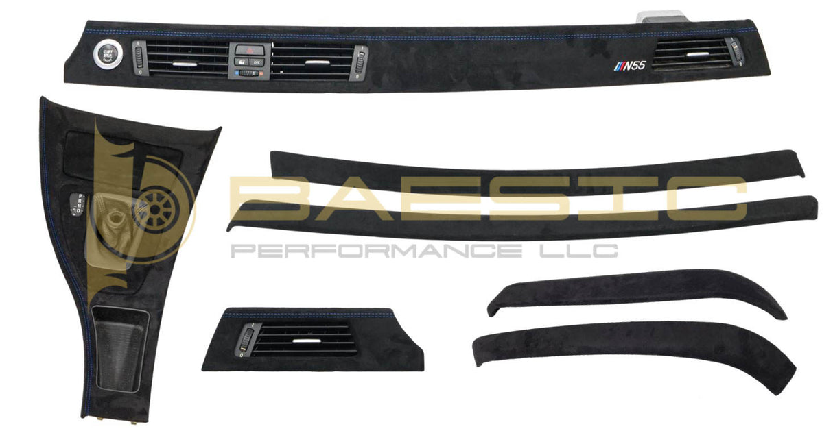 BMW E90 Alcantara Suede Trim With Blue Stitching And Embroidery