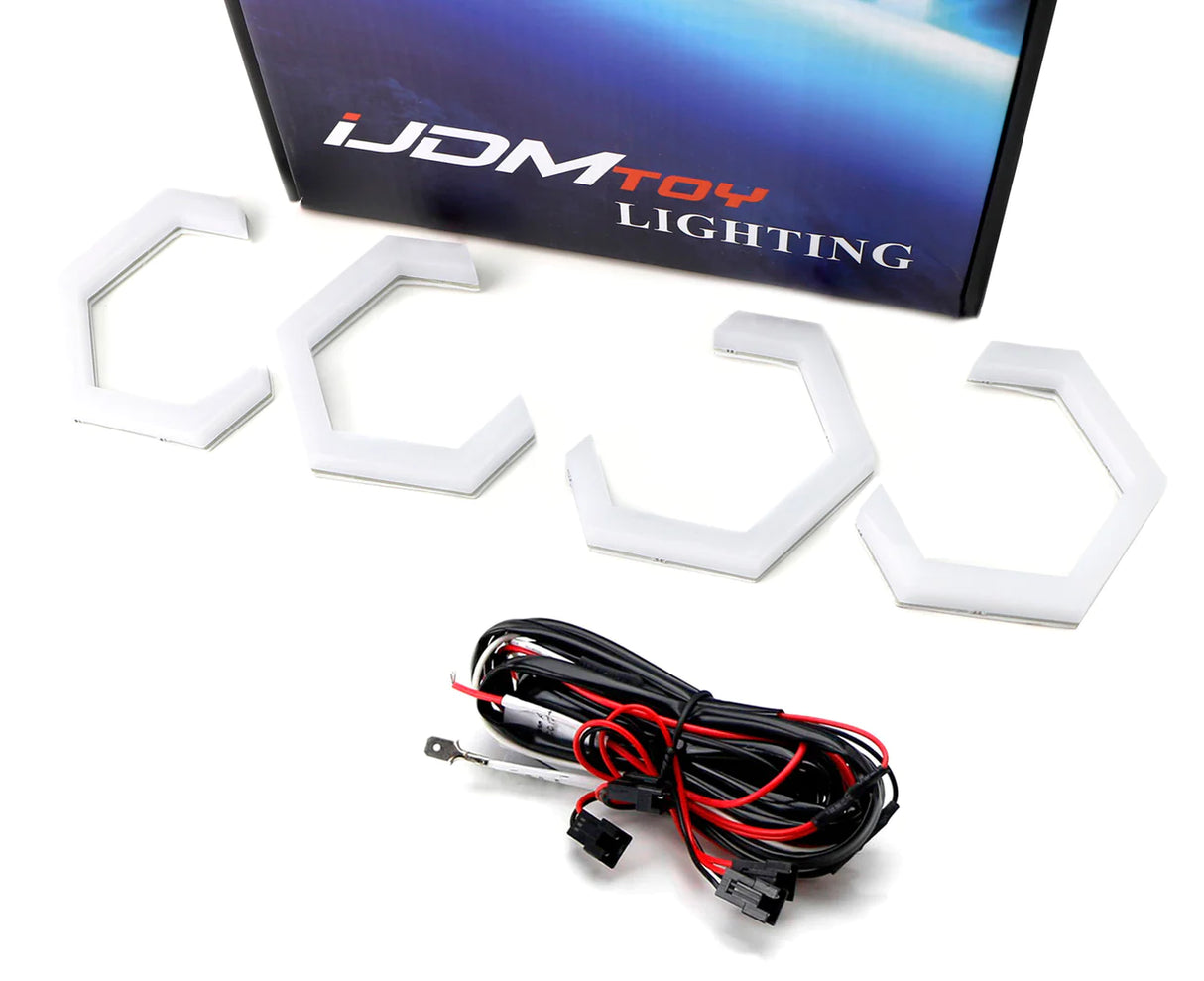 7000K Xenon White Hexagon Shape LED Angel Eyes Halo Ring Lighting Kit Compatible With Headlight Retrofit DIY