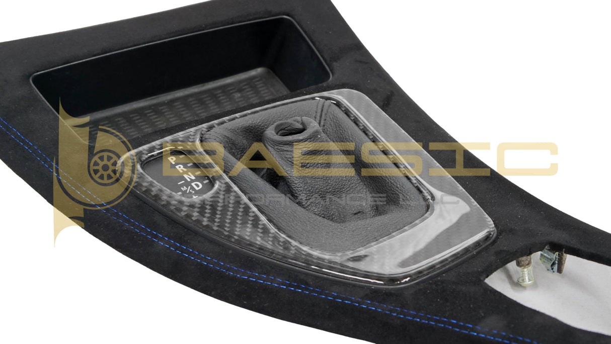 BMW E90 E92 E93 E9X Center Console CIC Alcantara Blue Stitch Carbon Shift Plate