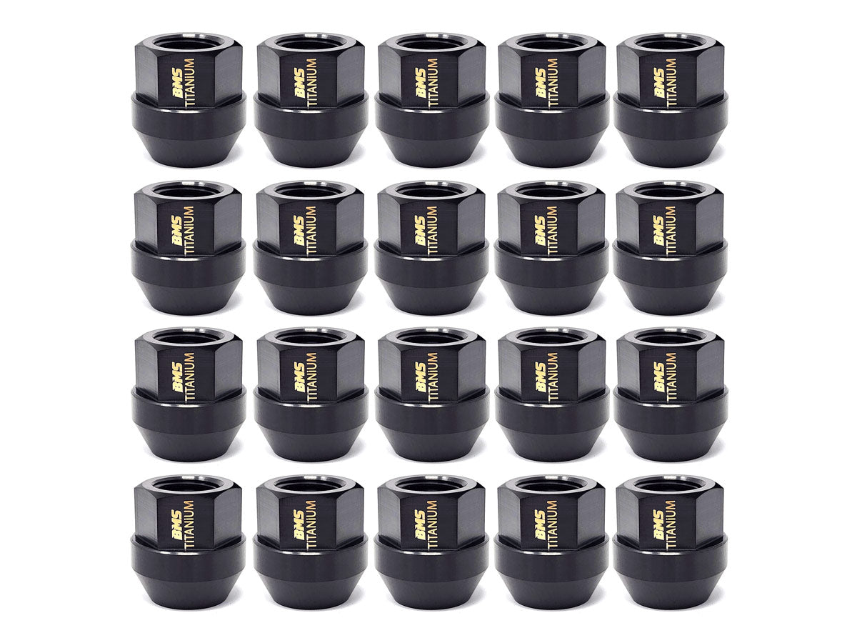BMS Elite Titanium Lug Nuts for Tesla - 21mm HEX - M14x1.5 - Cone Seat - Set of 20