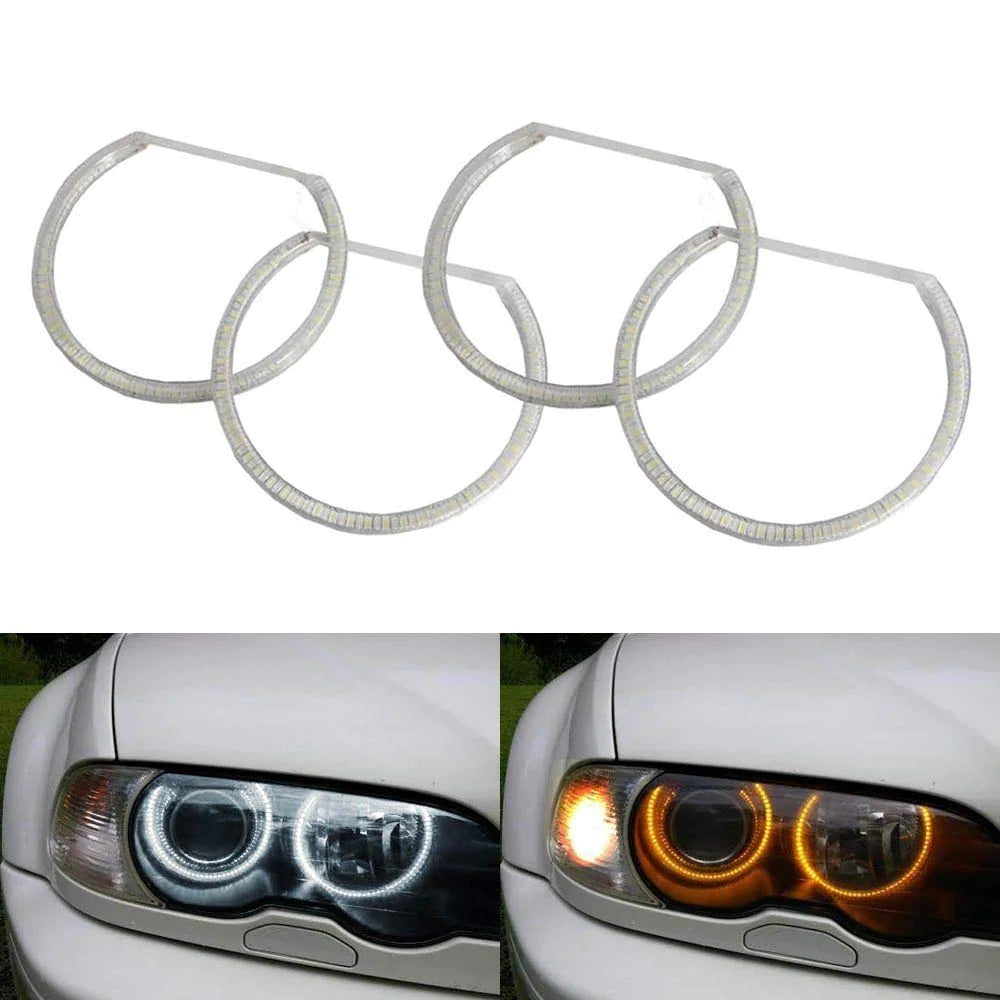iJDMTOY Switchback Dual-Color White/Amber 336-SMD LED Angel Eyes Halo Rings  Kit Compatible with BMW E36 E46 3 Series E39 5 Series E38 7 Series (Fit