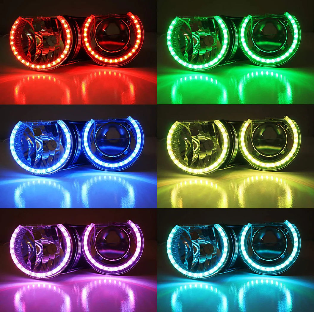 RGB Multi-Color 96-LED Angel Eye Halo Rings w/ Lens Covers and Wireless Remote Control For BMW E36 E46 E38 E39 3 5 7 Series